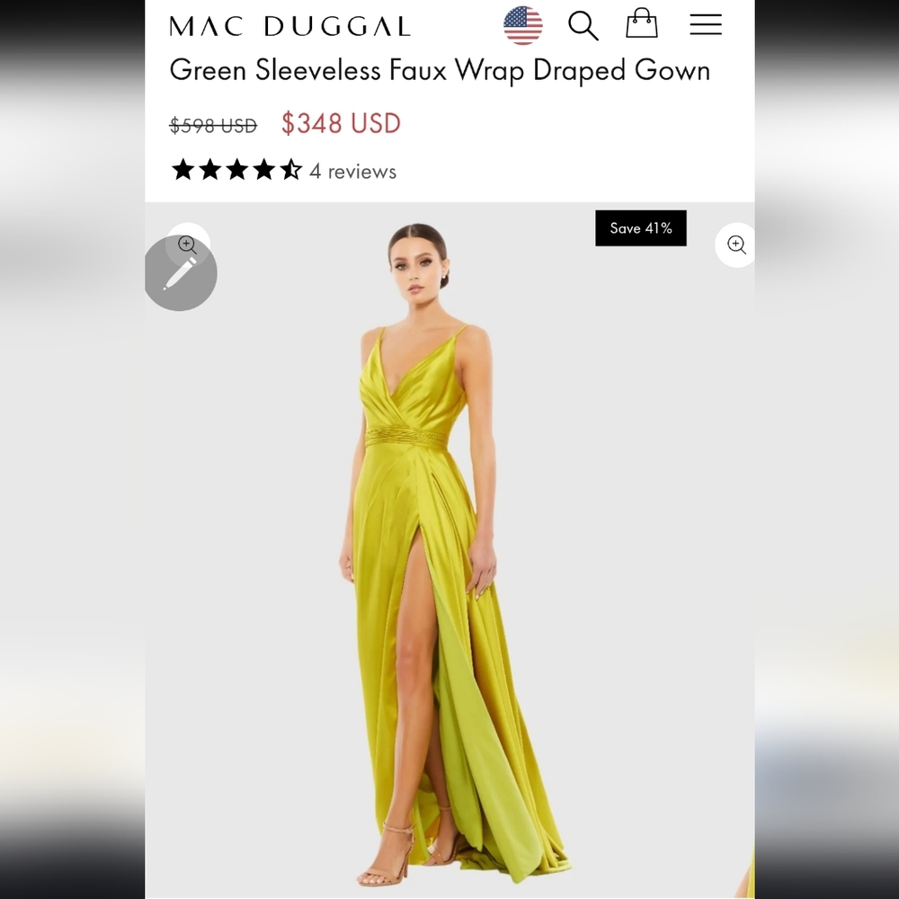 Mac Duggal Chartreuse Wrap Draped Maxi Gown
